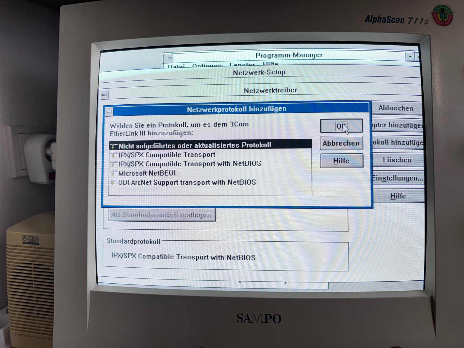 Adding a network protocol in the network setup Adding a network protocol in the network setup