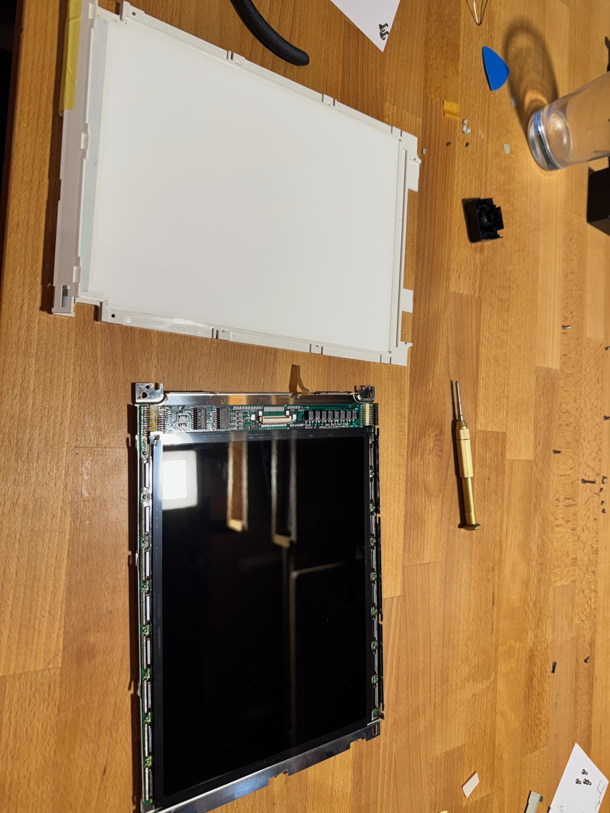 On the left the housing of the Hitachi module, on the right the bare Sharp panel On the left the housing of the Hitachi module, on the right the bare Sharp panel