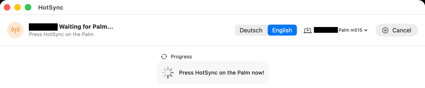 Files are queued and pilot-xfer is waiting: now press the HotSync button on the Palm