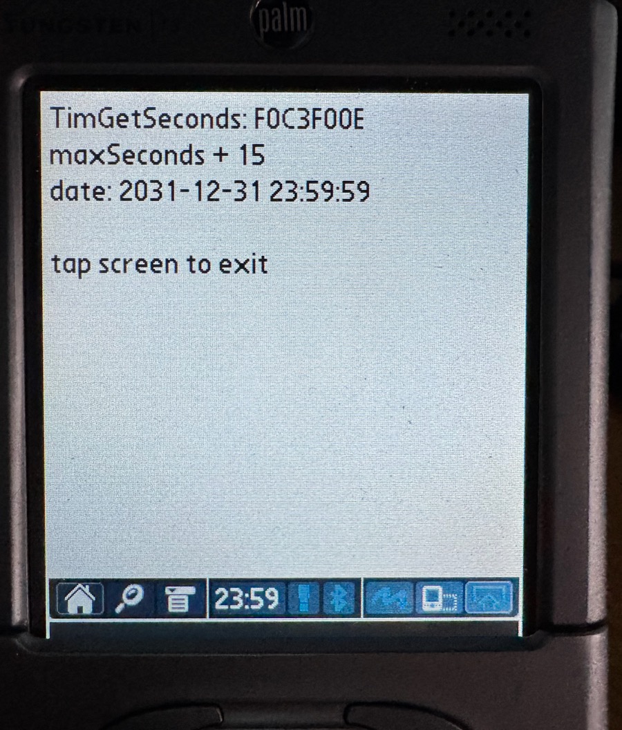 15 seconds later: the raw clock value counts on (maxSeconds + 15), the converted date stays at 23:59:59 forever 15 seconds later: the raw clock value counts on (maxSeconds + 15), the converted date stays at 23:59:59 forever