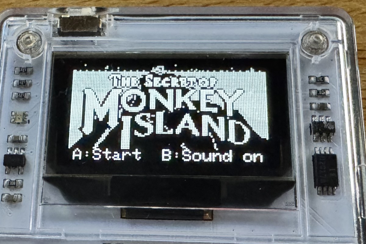 The first scenes of The Secret of Monkey Island on the Arduboy FX