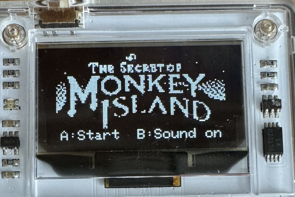 The first scenes of The Secret of Monkey Island on the Arduboy FX