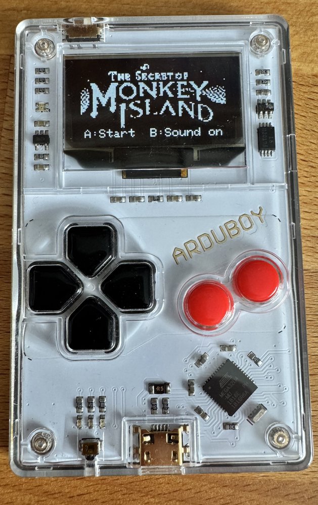 The Arduboy FX with the title screen of The Secret of Monkey Island The Arduboy FX with the title screen of The Secret of Monkey Island