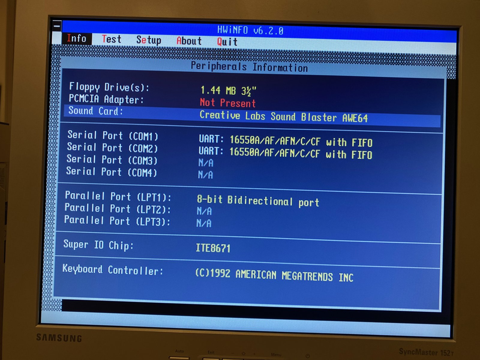 HWiNFO on the Pentium II: the AWE64 under Peripherals Information HWiNFO on the Pentium II: the AWE64 under Peripherals Information