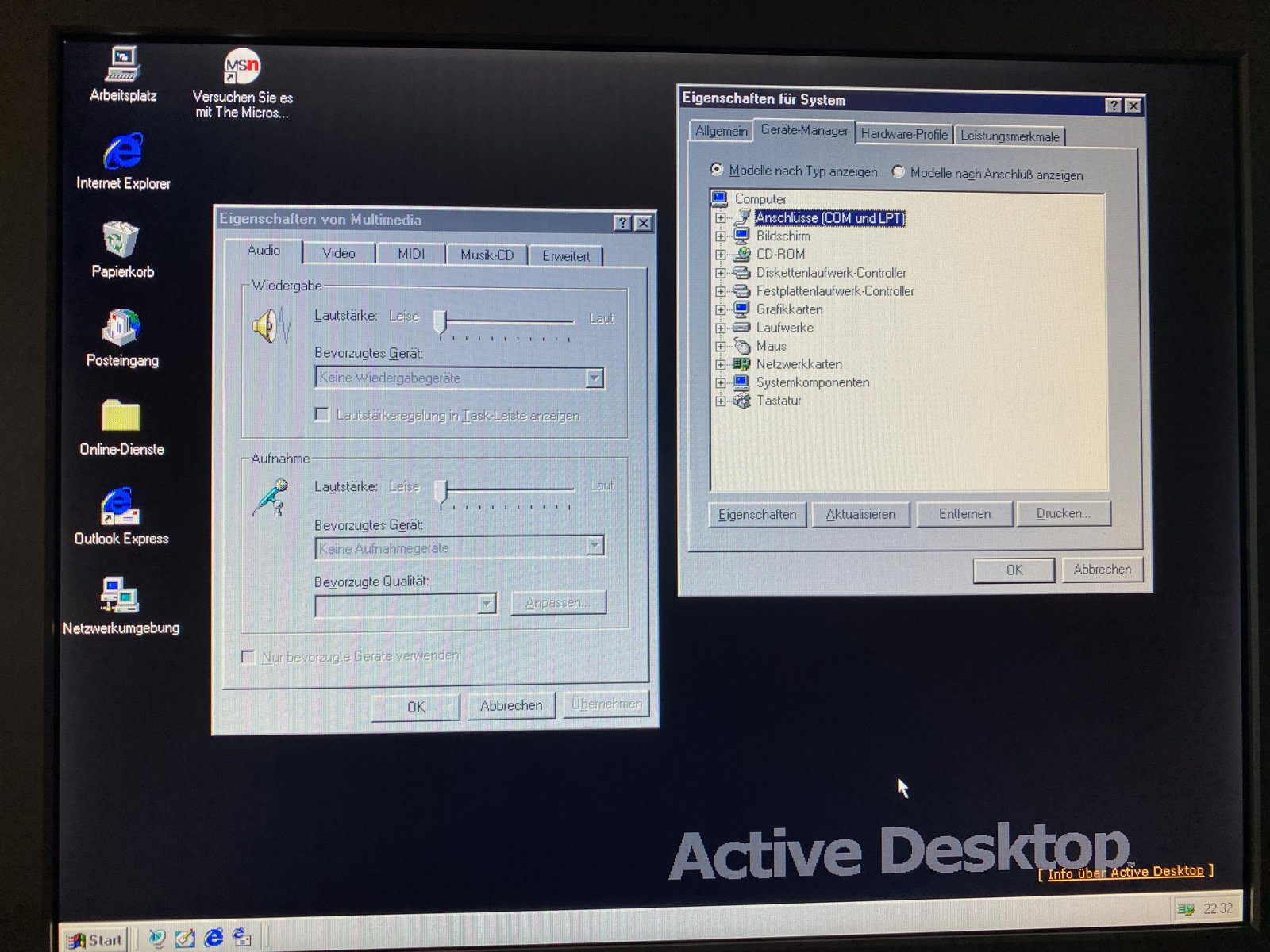 Windows 95 C on the DX4-100: "Kein Wiedergabegerät" means no playback device Windows 95 C on the DX4-100: "Kein Wiedergabegerät" means no playback device
