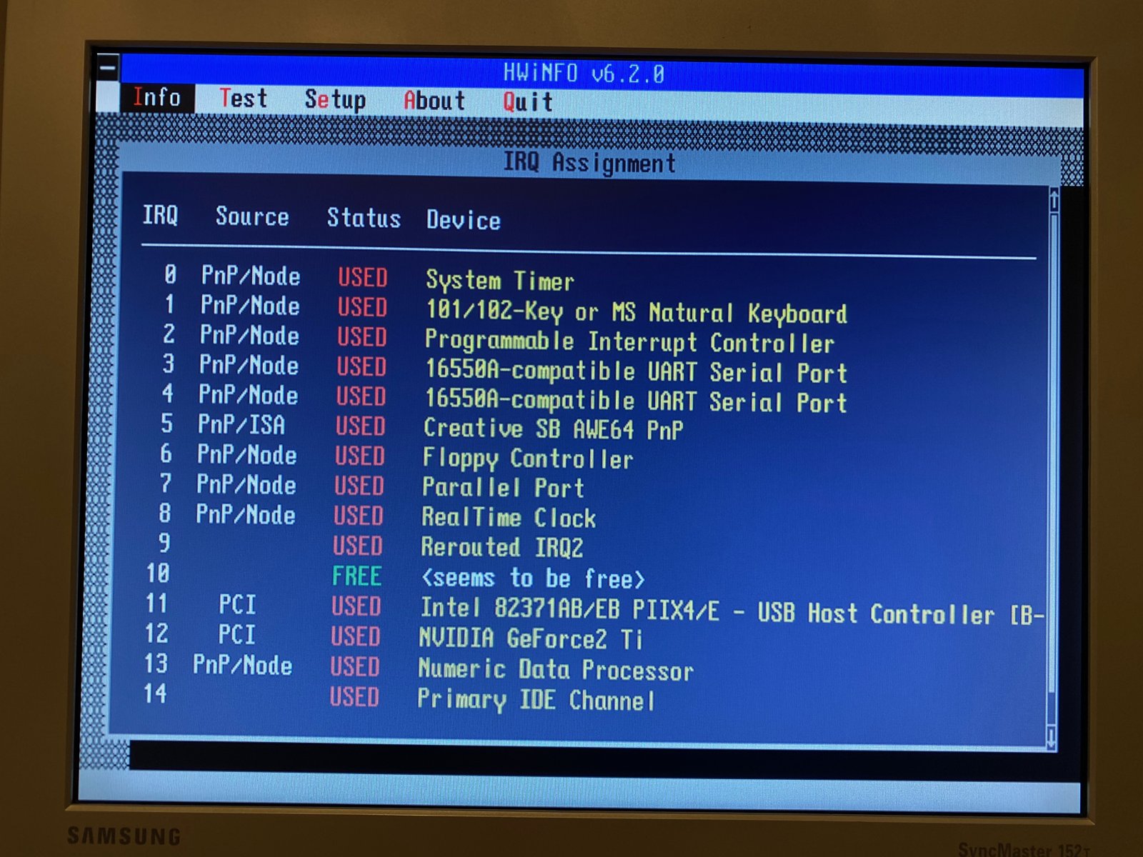 HWiNFO on the Pentium II: the AWE64 on IRQ 5 HWiNFO on the Pentium II: the AWE64 on IRQ 5