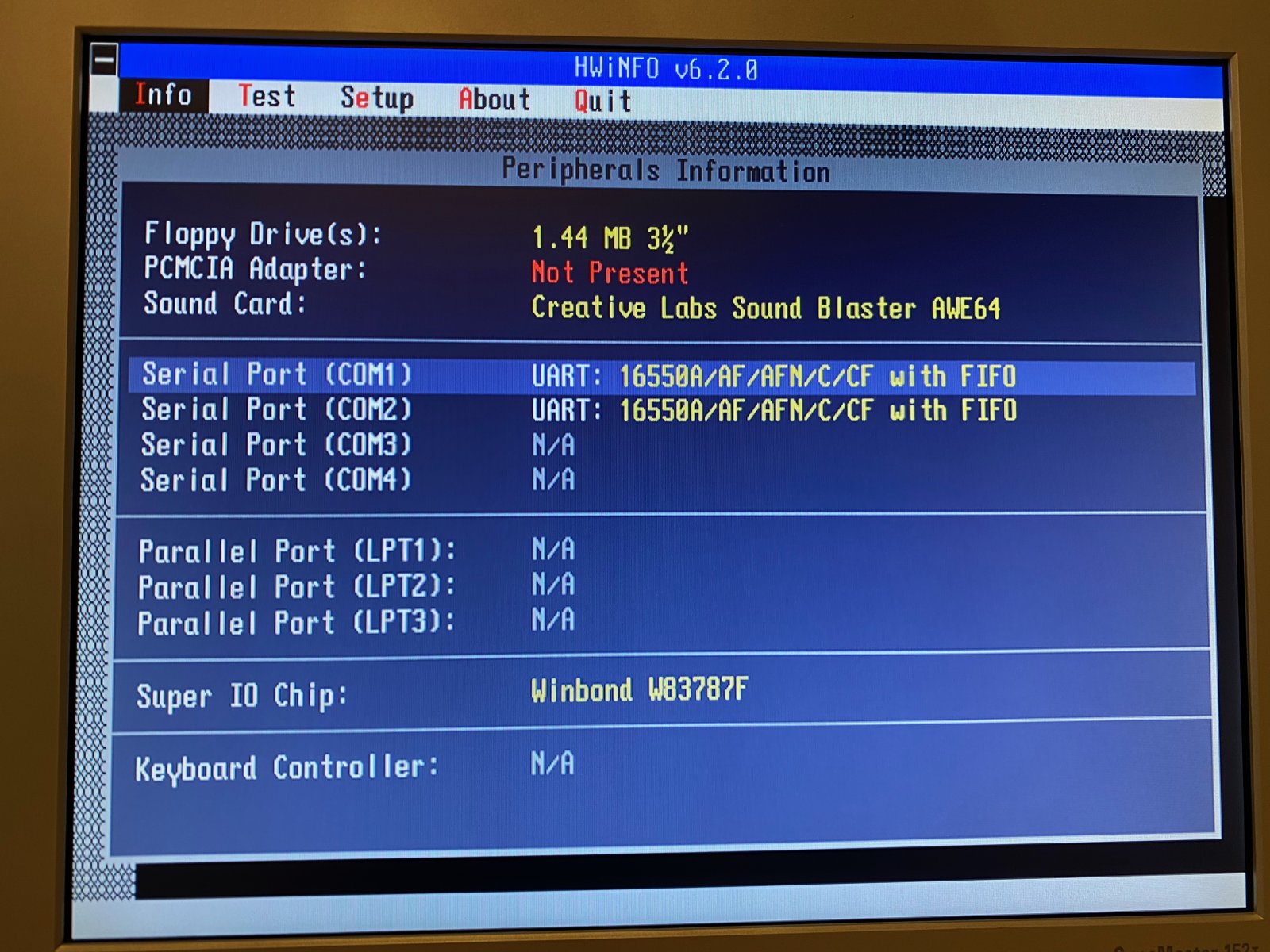 HWiNFO on the DX4-100: the AWE64 is detected HWiNFO on the DX4-100: the AWE64 is detected